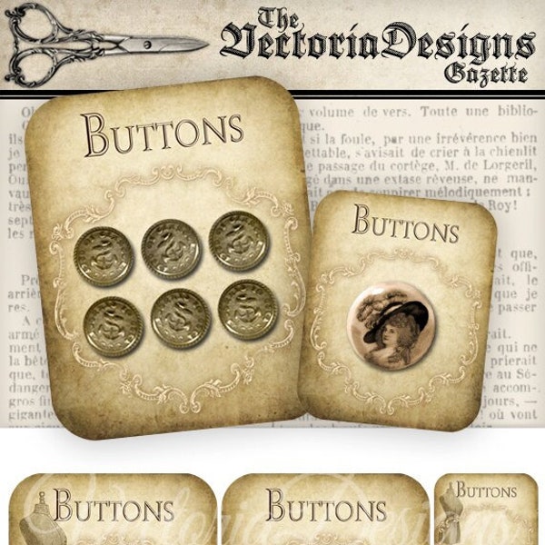 Druckbare Vintage Buttonkarten Nähen Hobby Basteln Printables digitale Grafiken sofortiger Download digitale Collage Blatt - 000219