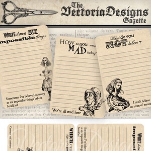 Printable Alice in Wonderland Journal Cards Shabby Elegant junk journal embellishments instant download digital Collage Sheet - 000392