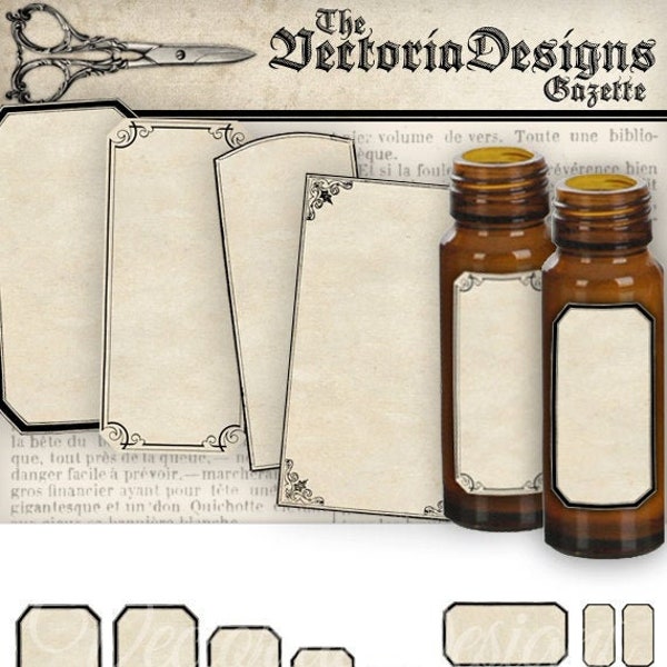 Blank Mini Apothecary Labels, Printable Blank Add Text Label, Vintage Blank Label, Hobby Crafting, Instant Download, Bottle Label, 000421