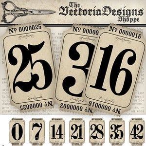 Vintage Tickets Strips, Vintage Numbers, Tickets Imprimbles, Ephemera Digital, Scrapbooking Printable, Digital Graphics, Paper 000775