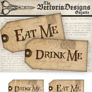 Alice In Wonderland Tags, Drink Me Tags, Eat Me Tags, Party Supplies, Digital Printable Tags, Drink Me Labels, Digital Tags, Paper 000352