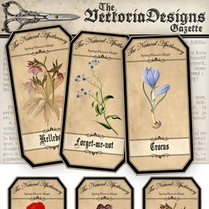 Spring Flowers Apothecary Labels 4.5 x 2.23 inch Jar Labels Tags instant download digital collage sheet 000721