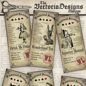 Printable Alice in Wonderland Inventory Labels Alice in Wonderland Labels Digital Download Instant Download digital collage sheet - 000757