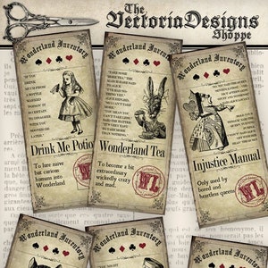 Alice in Wonderland Inventory Labels Printable Alice in Wonderland Labels Digital Download Instant Download digital collage sheet 000757 image 1