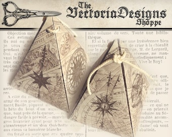 Maps and Compass Steampunk pyramid box vintage printable images digital collage sheet 000400