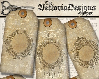 Printable Vintage Frame Tags paper crafting scrapbooking steampunk digital download instant download digital collage sheet - VDTAVI1358