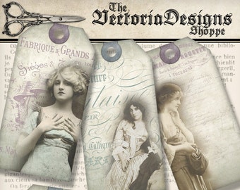 French Ephemera Tags printable paper crafting scrapbooking digital download instant download digital collage sheet - VDTAVI1385