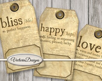 Affirmation Tags, Dictionary Tags, Printable Paper Tags, Scrapbooking, Digital Collage Sheet, Shabby Tags, Word Tags, Word Art 001482