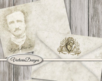 Edgar Allan Poe Envelopes, Printable Envelopes, DIY Kit, Digital Envelopes, Grunge Decor, Craft Envelopes, Junk Journal, Book Lovers 001258