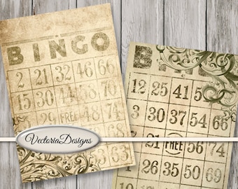 Grunge Bingo Cards 3.5 x 5 inch printable paper crafting diy journal instant download digital download digital collage sheet - 001488