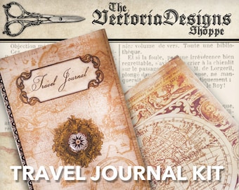 Travel Journal Kit, Printable Junk Journal, Digital Journal Kit, Scrapbook Paper, Instant Download, Paper Travel Kit, Trip Journal  001323