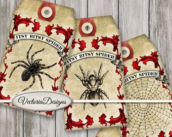 Halloween Spider Tags printable gift tags scrapbooking scrapbook paper crafting hobby digital instant download Collage Sheet - 001441