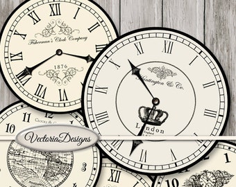 Large Vintage Clocks, Printable Clock Face, Paper Clock Face, Steampunk Clock, Digital Clock Face, Clock Template, Scrapbook Paper 000679