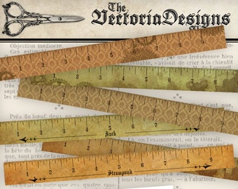 Steampunk Rulers Inch Vintage Printable Images Digital Collage Sheet 000850