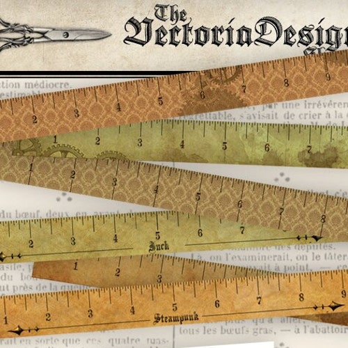steampunk rulers inch vintage printable images digital collage etsy