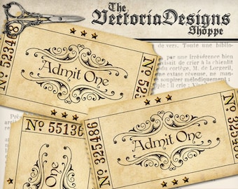 Printable Blank Vintage Tickets add text admit one printable hobby crafting digital instant download digital collage sheet - 001140