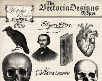 Edgar Allan Poe, Photoshop Brushes, Digital Stamps, Halloween Gifts, Digital Art Work, Printable Stamps, Halloween Photo Shop 001158