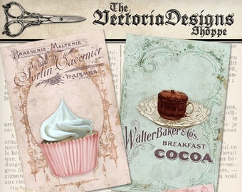 Vintage Patisserie Cards 6 x 4 inch printable images instant download digital collage sheet 000961