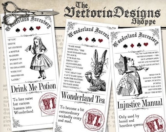 Alice in Wonderland Inventory Labels - printable / save ink - 000872