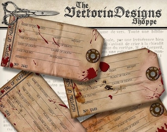 Halloween Toe Tags printable decor horror props decoration paper craft hobby crafting instant download digital collage sheet - 001244