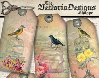 Birdcage Tags printable paper craft add text shabby art hobby crafting scrapbooking instant download digital collage sheet - 001326