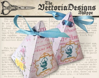 Vintage Tea pyramid box printable diy paper crafting favor digital download instant download digital collage sheet - VDBXVI1397