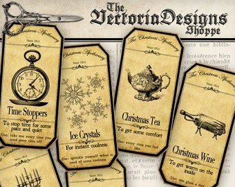 Christmas Bottle Labels, Christmas Apothecary Labels, Steampunk Labels, Christmas Digital Paper Labels, Jar Labels, Xmas LabelsVD0230