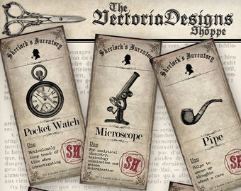 Sherlock Holmes Inventory Labels Printable Detective paper crafting scrapbooking digital download instant download collage sheet - 000570