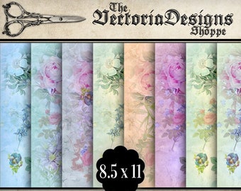 Florale Papiere, Shabby Elegant Digital, druckbare Papiere, Dekorative Papiere, Junk Journal Papier Pack, Blumen Dekoration Papier 000952