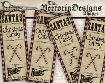 Christmas Labels, Christmas Candy, Steampunk Christmas Tags, Candy Cane Labels, Christmas Jar Labels, Vintage Christmas Labels, Print VD0564