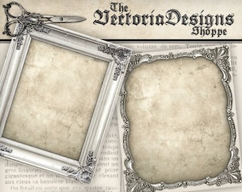 Printable grunge vintage Frames Cards silver printable hobby crafting scrapbooking instant download digital collage sheet - VDCASC1065