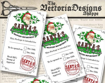 Santa name tag digital labels printable . Christmas paper workshop tags for crafting 001279