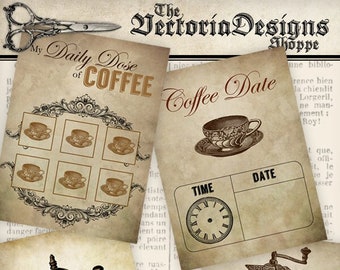 Coffee Journal Cards, Printable Junk Journal, Scrapbook Cards, Digital Cards, Paper Stationery, Embellishments, Project Life Cards 001053