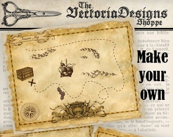 Treasure Map Digital Scrapbooking Kit Vintage Printable Images digital graphics instant download Digital Collage Sheet - 000760