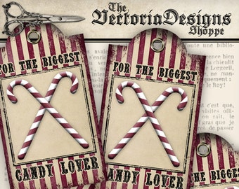 Candy cane digital paper tags printable in vintage style. Christmas gift tags for candy canes  0089