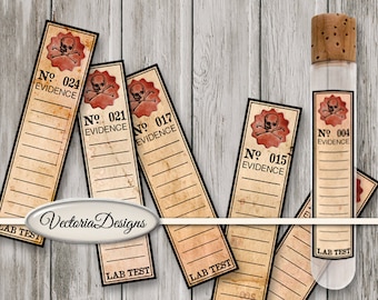 Detective Evidence Test Tube Labels printable apothecary paper crafting scrapbooking instant download digital collage sheet - VDLARE1444