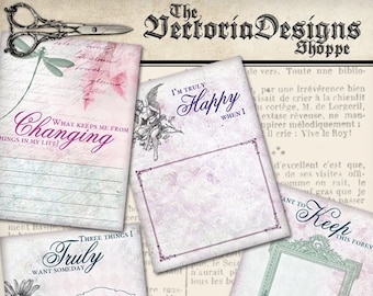 Printable Cards, Project Life Cards, Shabby Journal Cards, Scrapbook Journal, Vintage Card, Journaling Art, Collage Sheets, Image 001098