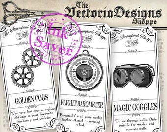 Steampunk Apothecary Labels printable ink paper craft art hobby crafting scrapbooking instant download digital collage sheet - VDAPST0034
