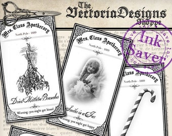 Christmas Apothecary Labels, Christmas Downloads, Bottle Labels, Vintage Christmas Printables, Christmas Collage Sheets, Xmas Labels VD0563