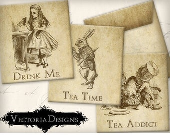 Alice in Wonderland printable Tea envelope alice in wonderland decor digital download instant download digital collage sheet - 000350