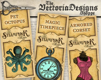 Steampunk Shoppe Labels printable steampunk labels apothecary labels paper crafting scrapbooking digital download diy - VDAPST1064