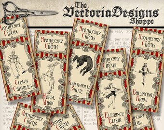 Circus Apothecary Labels Printable Bottle Labels Circus Party digital download instant download Digital Collage Sheet - 001302