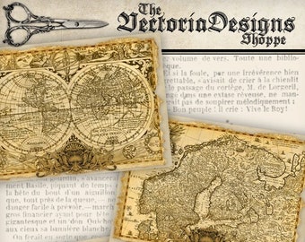 Vintage ephemera maps for adventures journaling and paper crafting. Do it yourself digital embellishments 001044