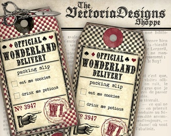Printable Alice in Wonderland Delivery Tags gift printable hobby crafting scrapbooking instant download digital collage sheet - 001094