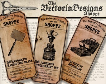 Detective Supplies Shoppe Labels Printable detective sherlock funny digital download instant download digital collage sheet - VDAPRE1341