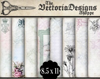 Shabby Elegant Paper Pack Printable 8.5 x 11 inch paper crafting crafts digital download instant download digital collage sheet - 000914