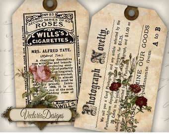 Ephemera Tags with Flowers printable gift tags instant download digital Collage Sheet 000373