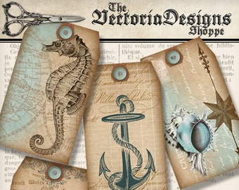 Nautical Tags, Nautical Decoration, Nautical Stencils, Printable Nautical Tags, Digital Tags, Anchor Gift Tags, Scrapbook Paper 001255