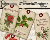 Christmas Tags Printable, Digital Christmas Present, Christmas Gift, Christmas Decoration, Vintage Christmas Downloads, Digital 001222