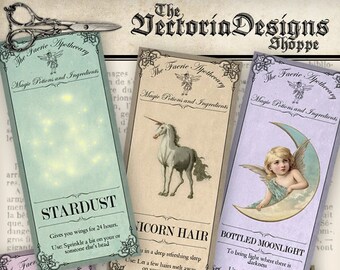 The Faerie Apothecary Labels printable fairy craft art hobby crafting scrapbooking instant download digital collage sheet - VDAPVI1000